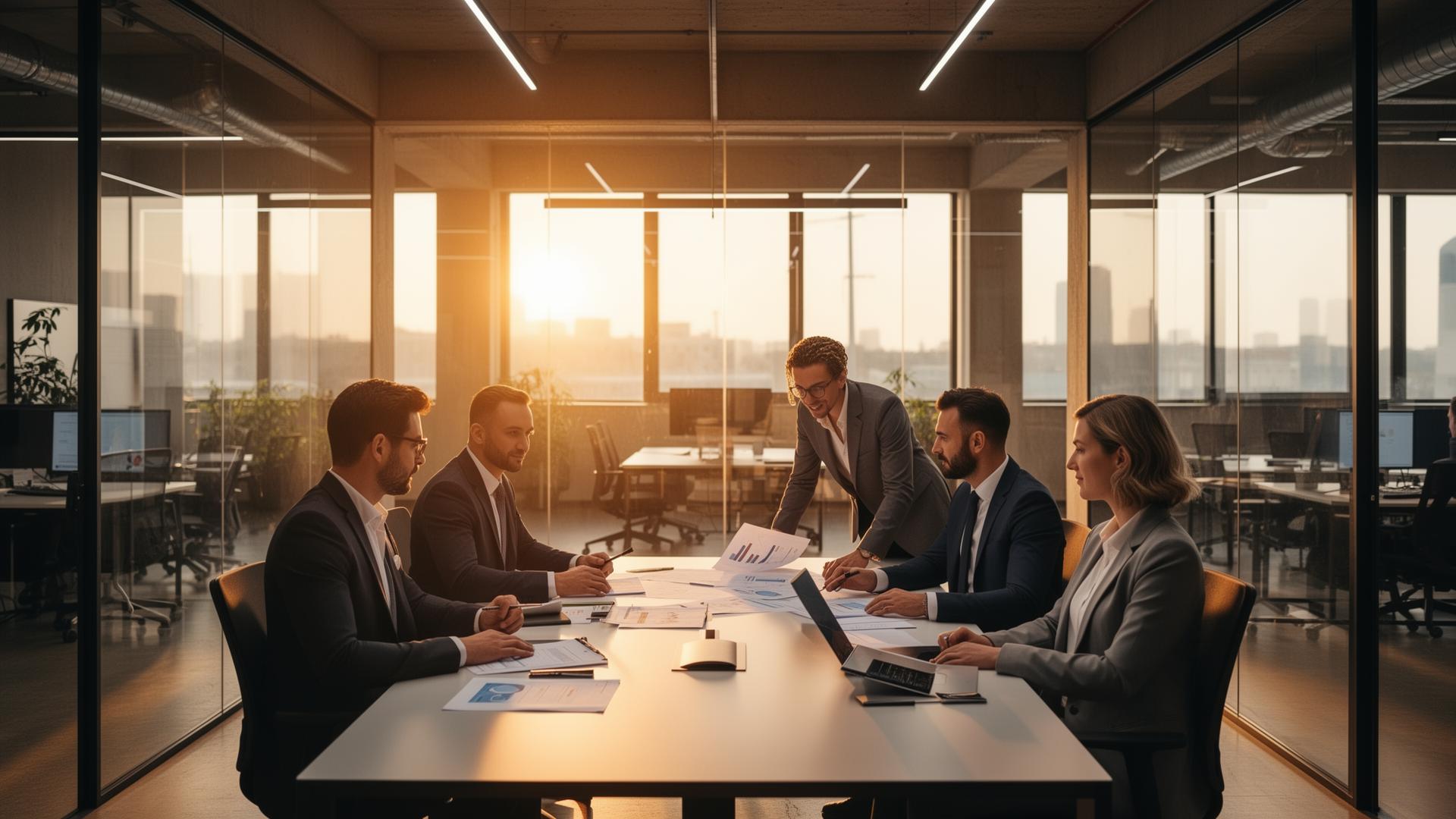 Geschäftsleute besprechen Energietarife im modernen Büro